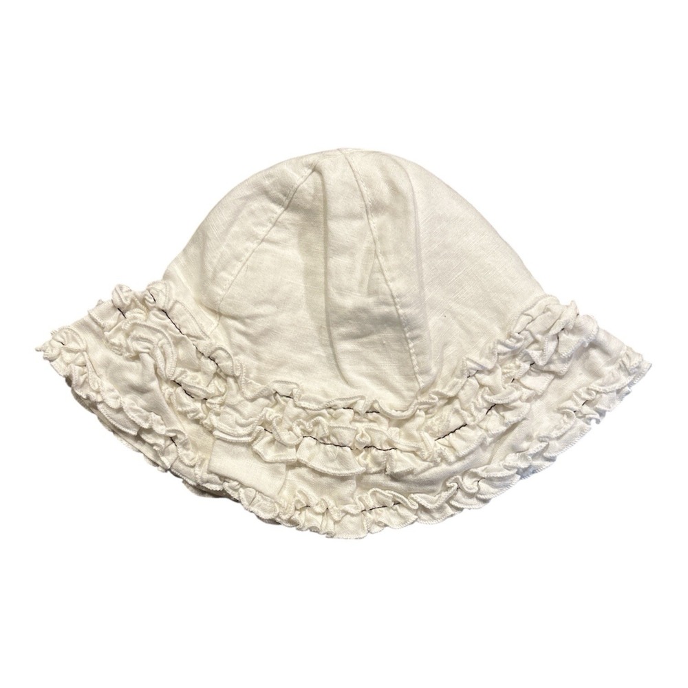 Vintage Baby Gap Y2K White Ruffle Linen + Cotton Sun Hat/ Bonnet Size Newborn